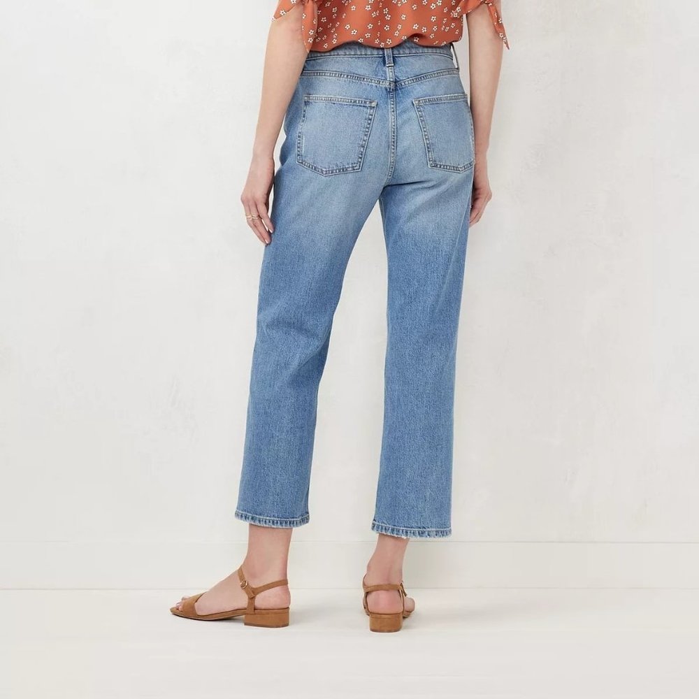 SOLD LC Lauren Conrad Womens Med Wash High Rise Distressed Cropped Jeans Sz 8 - Picture 2 of 10